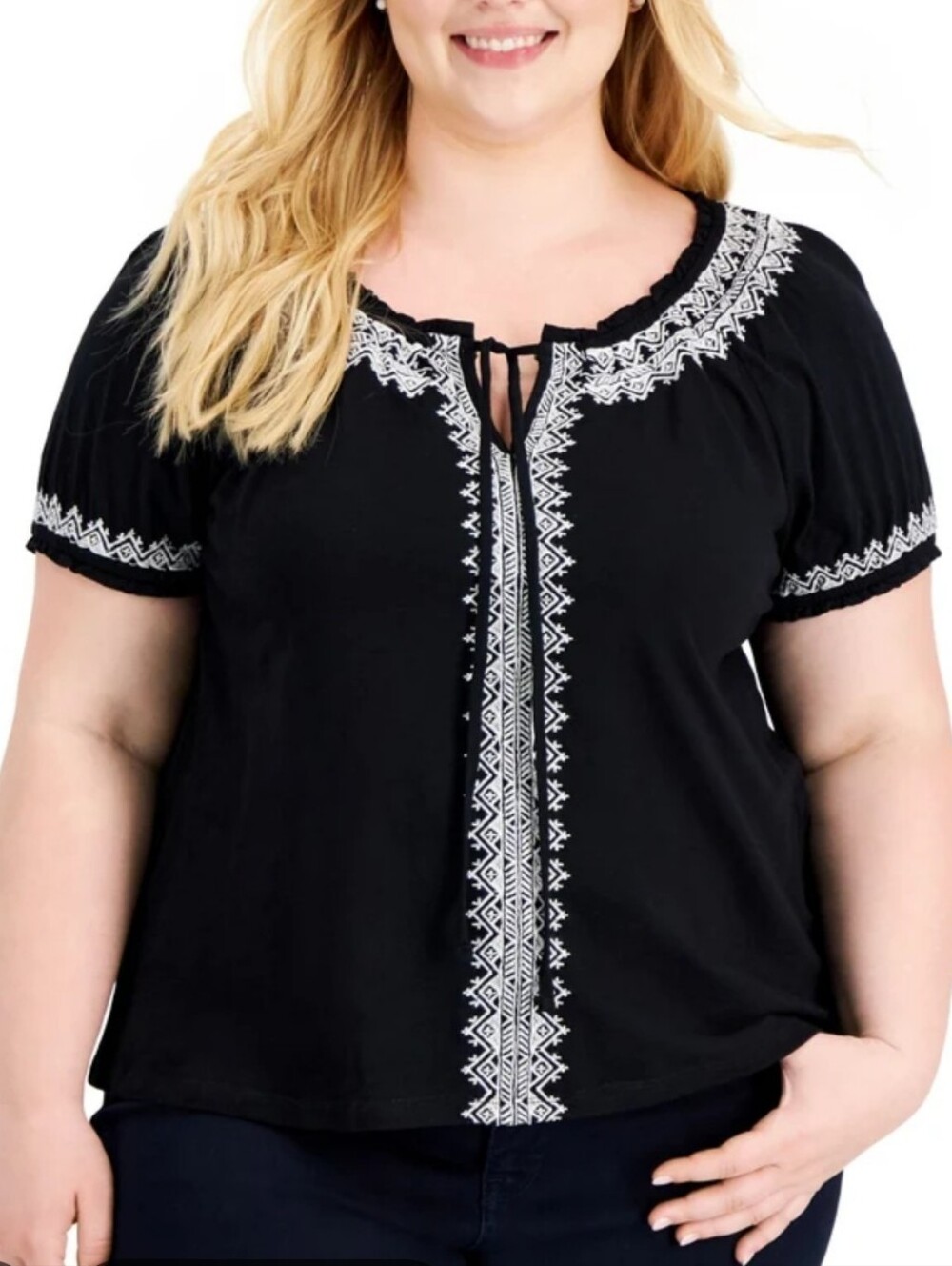 Style & Co. Black Tunic with White Embroidered Trim